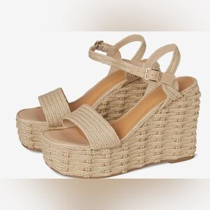 Steve Madden Pinky/ Beige Woven Wedge Sandals Sz 11